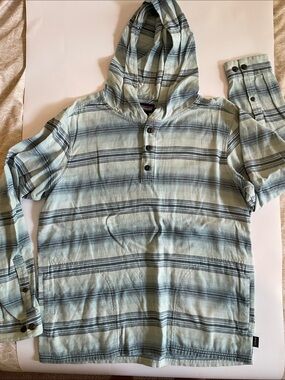 Patagonia Light Blue Striped Hooded Henley